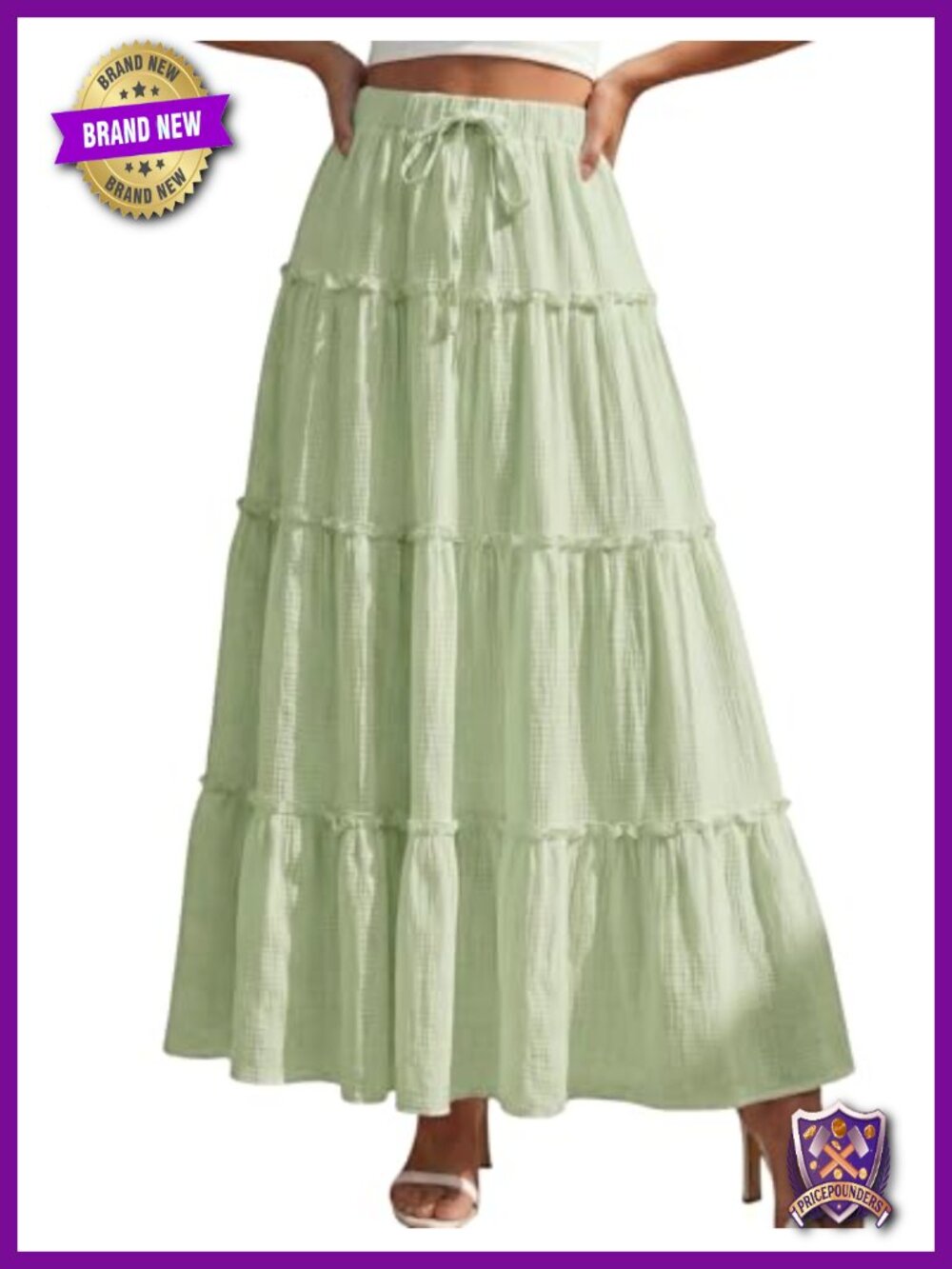 Flowy Ruffle Tiered High Waisted A-Line Maxi Skirt